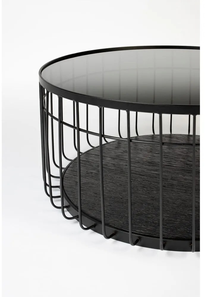 Čierny okrúhly konferenčný stolík so sklenenou doskou 80x80 cm Lance – White Label