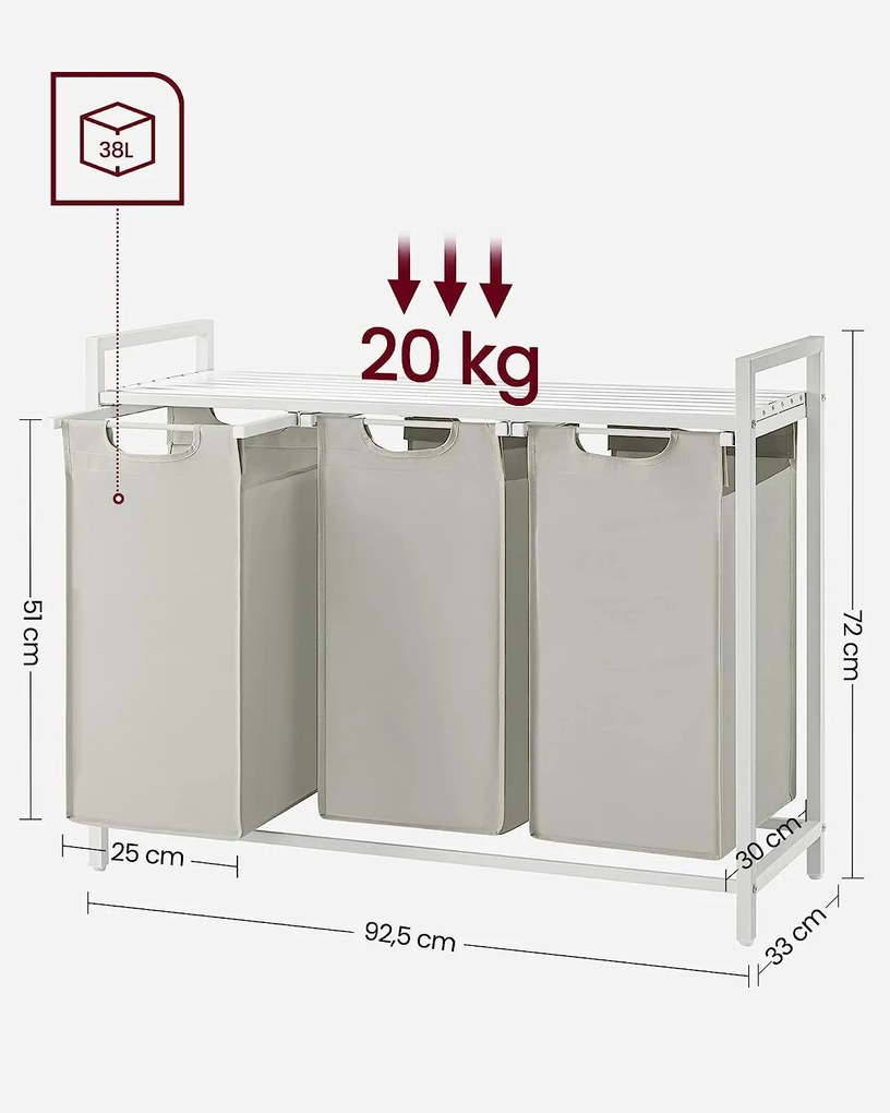 Dekorstudio Kôš na bielizeň trojomorový v bielej farbe - BLH301W01