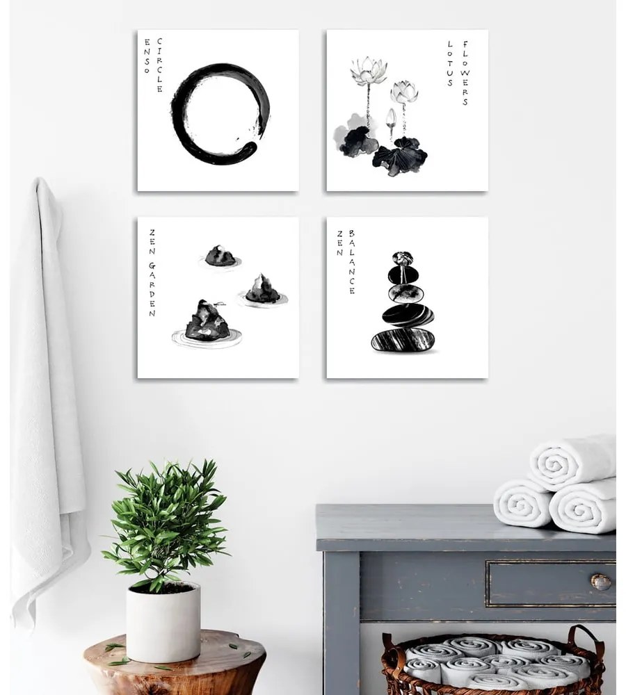Obrazy v súprave 4 ks 30x30 cm Japanese Zen – Wallity