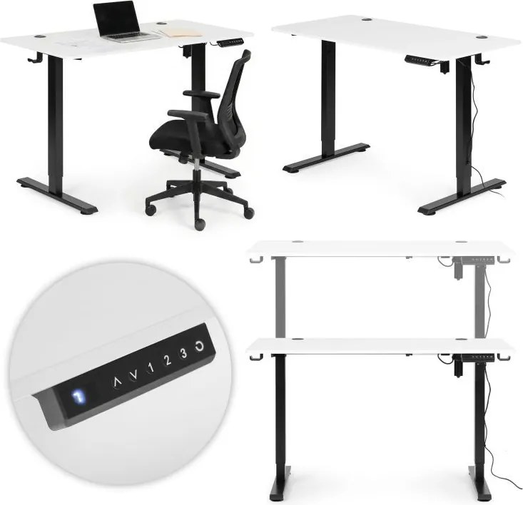 Elektrický nastaviteľný stôl 120 x 60 cm, nastaviteľná výška 72-117 cm, biely