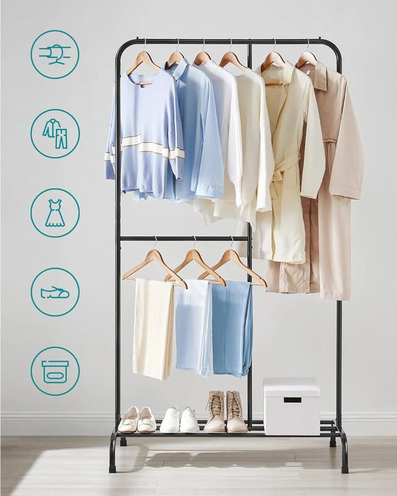 SONGMICS Stojan na šaty, nosnosť do 100 kg, s nastaviteľnou tyčou, čierny