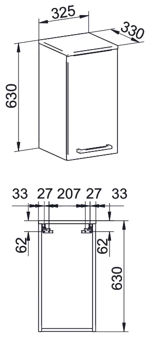 Mereo, Mereo Bino kúpeľňová skrinka horná 63 cm, ľavá, Multidecor, Jaseň horský, MER-CN695JASH