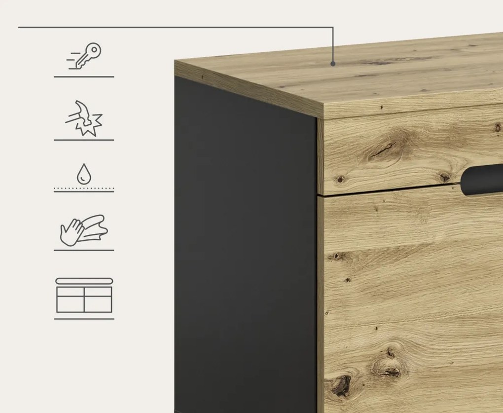 Predsieňová zostava Cano (5-dielna), šedá/dub artisan
