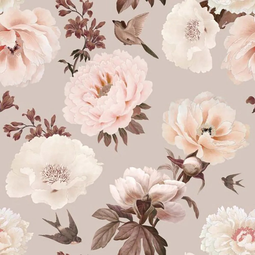 DEKORNIK Peonies Ans Birds - Tapeta