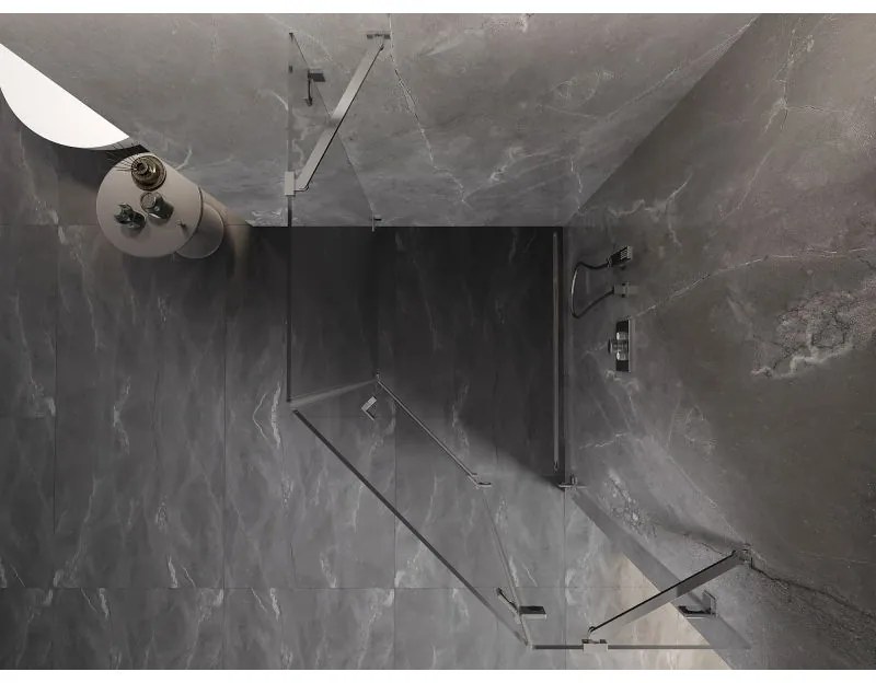 Mexen Lunar, pravý výklopný päťuholníkový sprchový kút 90 x 100 cm, 8mm číre sklo, chrómový profil, 831-090P-100L-01-00-P