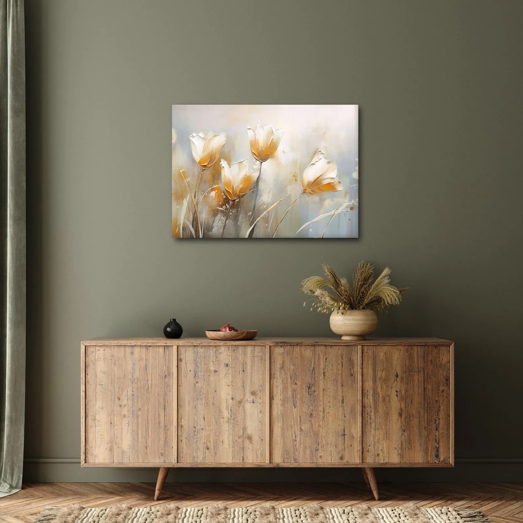 Obraz - Maľba tulipánov (70x50 cm)