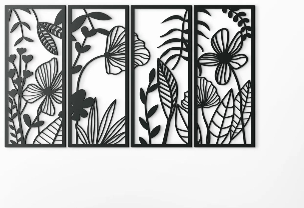 drevko Viacdielny drevený obraz Lúčne kvety Rozmer obrazu: 37 x 65 cm, Farba dekorácie: Čierna