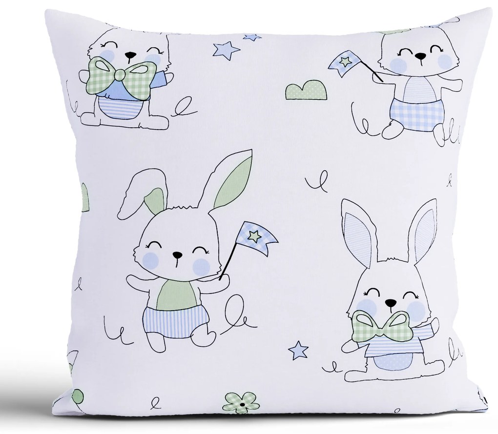 Bavlnená obliečka na vankúš Renforcé 40 × 40 cm - Zajačikovia modré