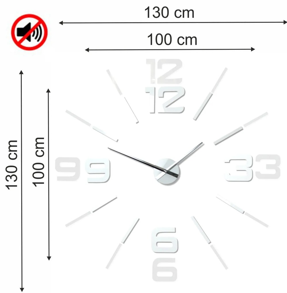 Veľké biele nalepovacie hodiny 130 cm