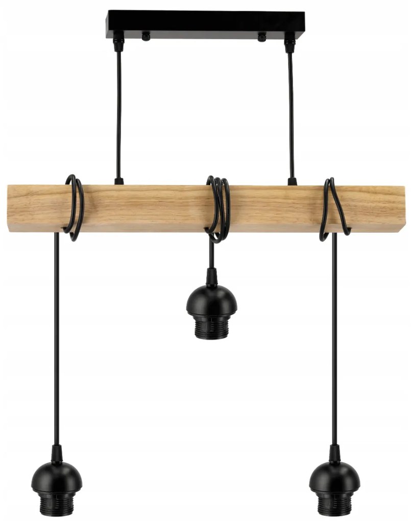 BERGE Závesné stropné svietidlo LED drevený trám 3xE27 loft drevená guľa
