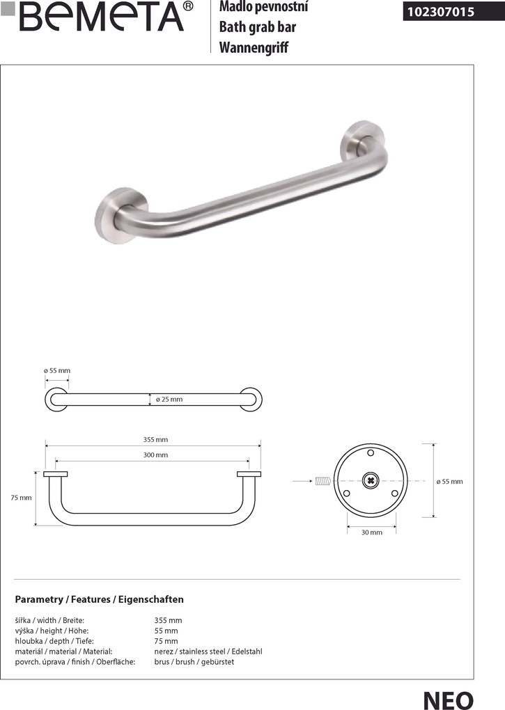 Bemeta Design NEO: Madlo, 300 mm - 102307015