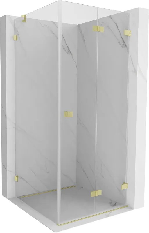 Mexen Lunar-F, 1-krídlový sprchový kút so skladacími dverami, pravý, 70 x 70 cm, 8mm číre sklo, zlatý matný profil, 836-070-070-55-00-P