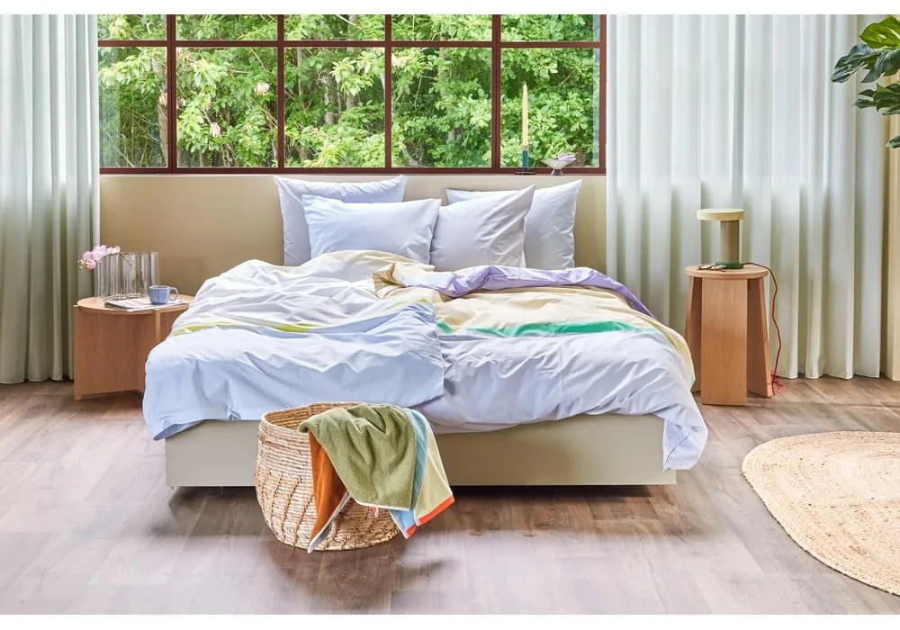 Bielo-béžové bavlnené obliečky na jednolôžko 140x200 cm Block – Hübsch