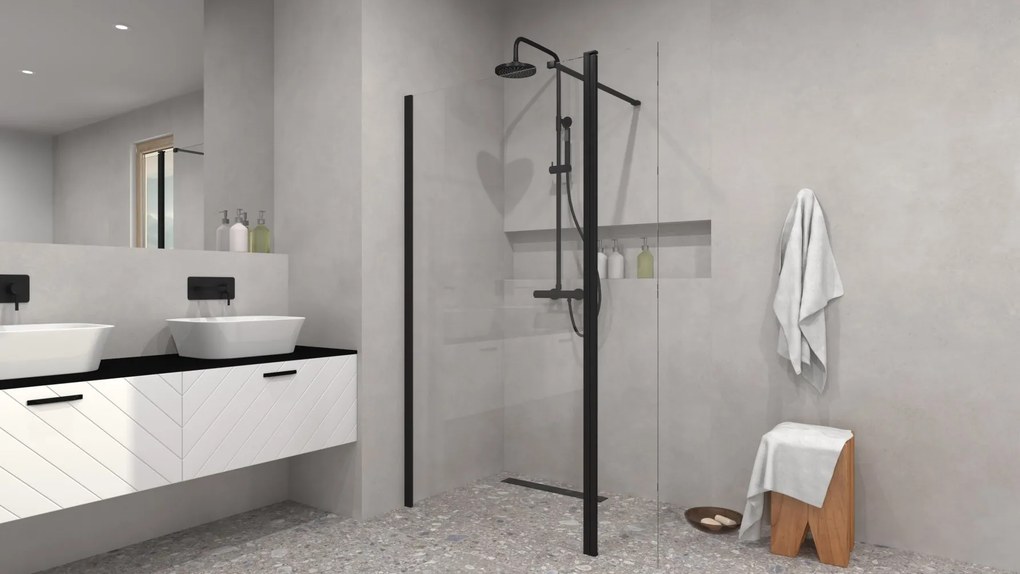 Besco Sprchovací kút Walk-In ECO-N BLACK 90x195 (100x195, 110x195, 120x195) - bez vaničky BESCO-Rozmery: šírka: 120