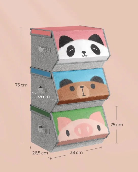 Detské stohovateľné boxy na hračky RFB760P02 (3 ks)