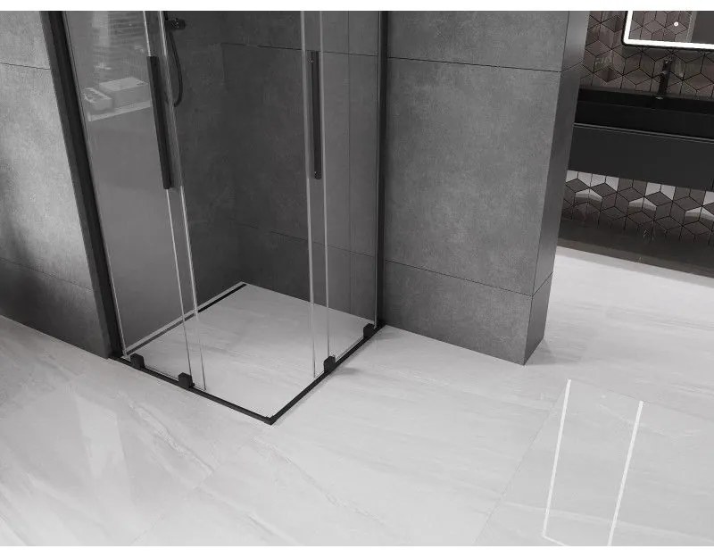 Mexen Velar L Duo, sprchový kút s posuvnými dverami 90 x 90 cm, 8mm číre sklo, čierna matná, 871-090-090-02-03-70