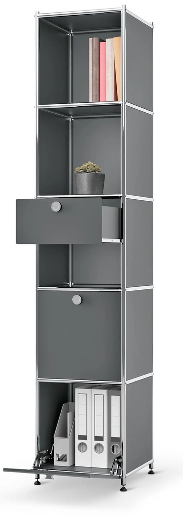 Kovová skrinka »CN3« s 2 výklopnými priečinkami a 2 zásuvkami, sivá