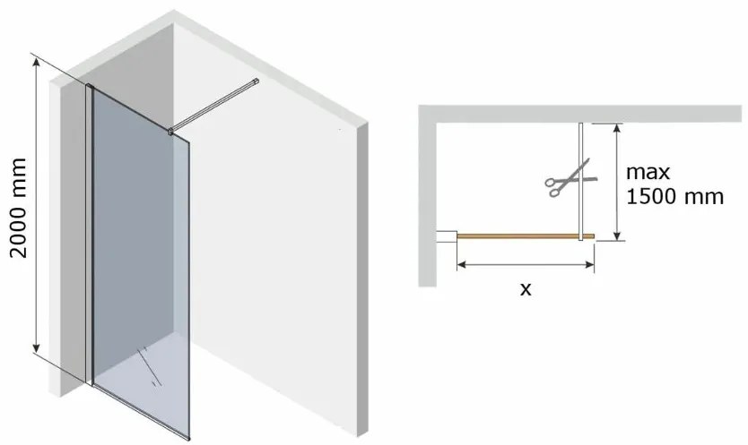 Mexen Kioto, sprchová zástena typu WALK-IN 140x200 cm, 8mm sklo s bielym vzorom, 800-140-000-00-85