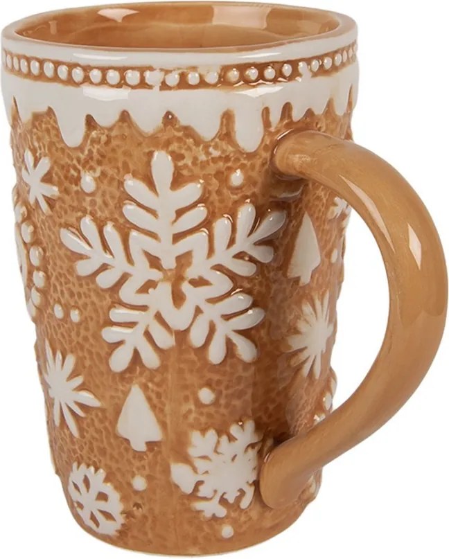 Hnedý vysoký hrnček Snowflakes - 14*10*15 cm / 575 ml