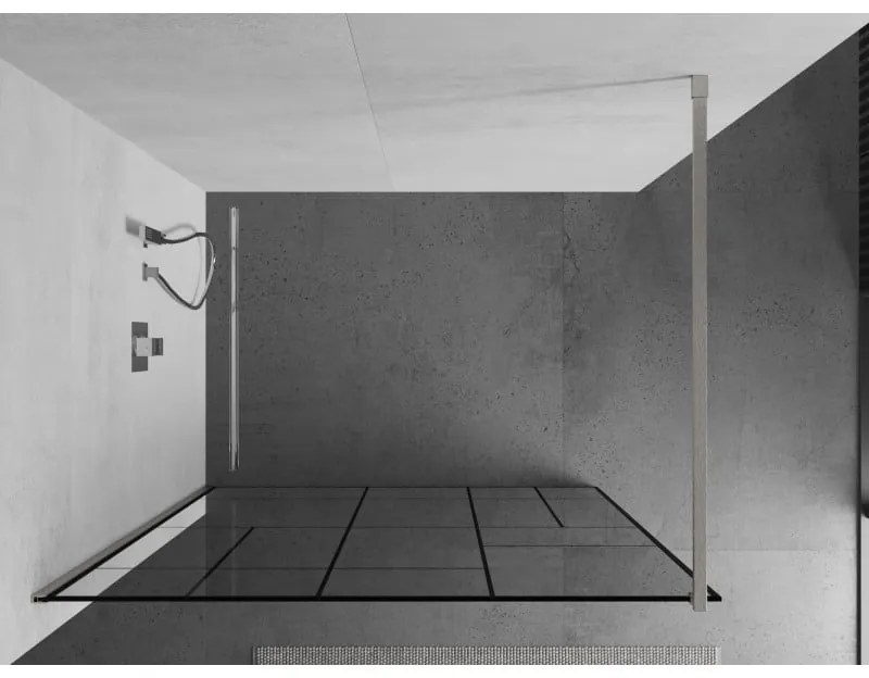 Mexen Kioto, sprchová zástena Walk-In 140 x 200 cm, 8mm číre sklo čierny vzor, brúsená oceľ profil, 800-140-101-97-78