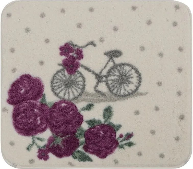 Biela predložka do kúpeľne s fialovou květinou Confetti Bathmats Vintage Bike, 50 × 57 cm