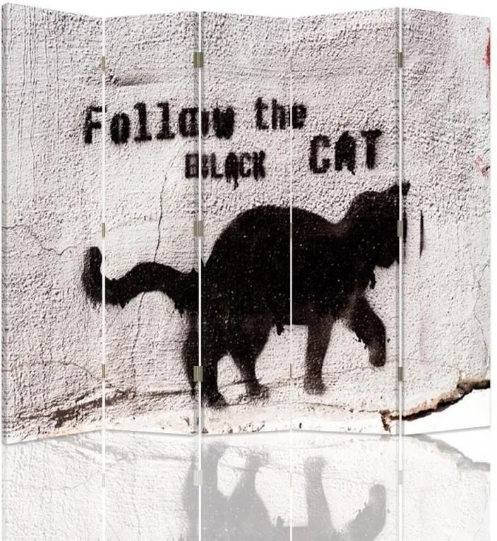 CARO Paraván - Folow The Black Cat | päťdielny | obojstranný 180x150 cm