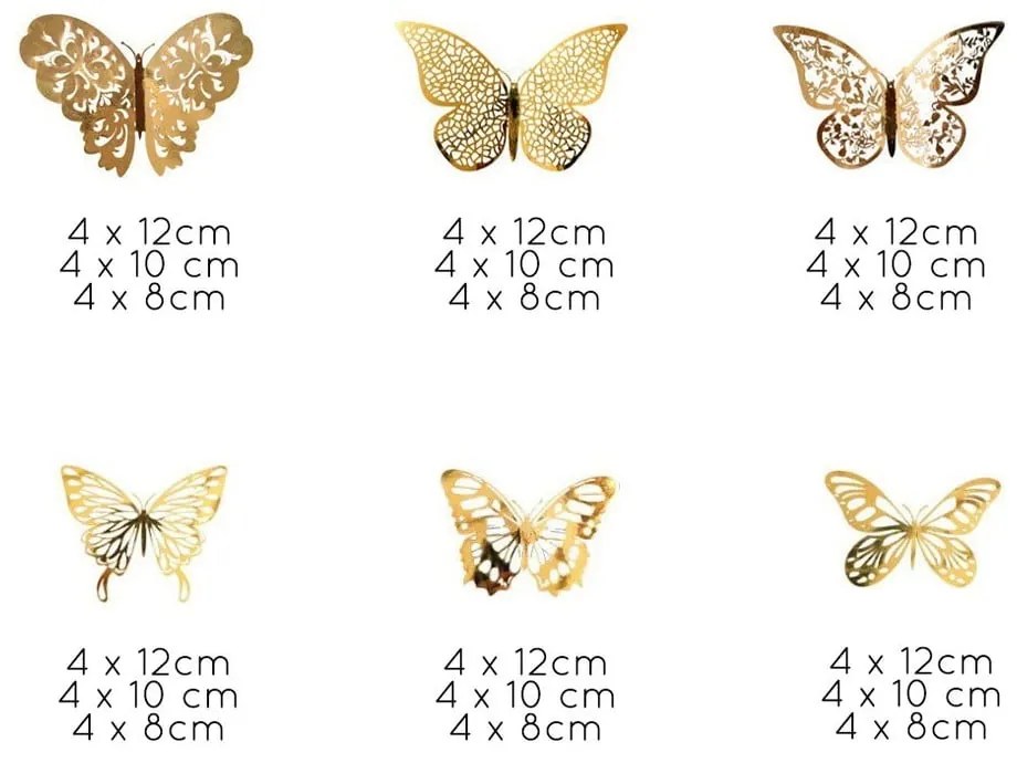 Sada 36 samolepiacich nástenných motýľov v zlatej farbe Ambiance Butterflies Gold