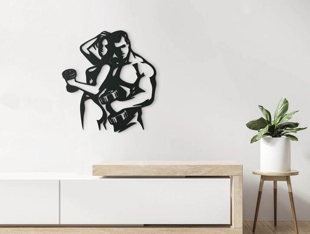 drevko Drevená nálepka Fitnes pár Rozmer obrazu: 44,5 x 41 cm, Farba dekorácie: Čierna