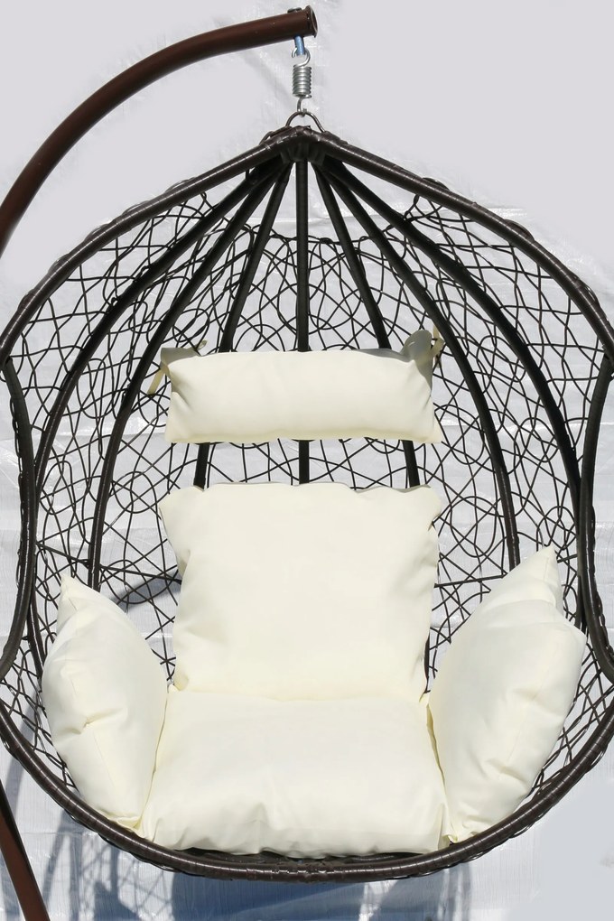 Závesné kreslo 06 hnedé s béžovou poduškou