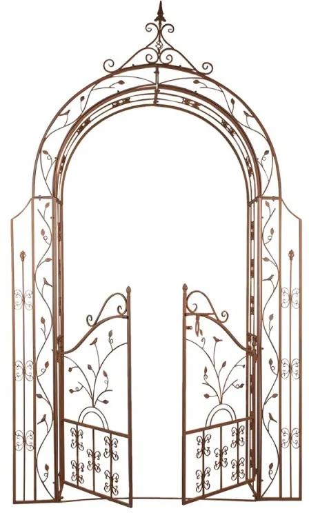 Hnedý antik kovový záhradný oblúk s bránkou Serge - 146*30*257 cm