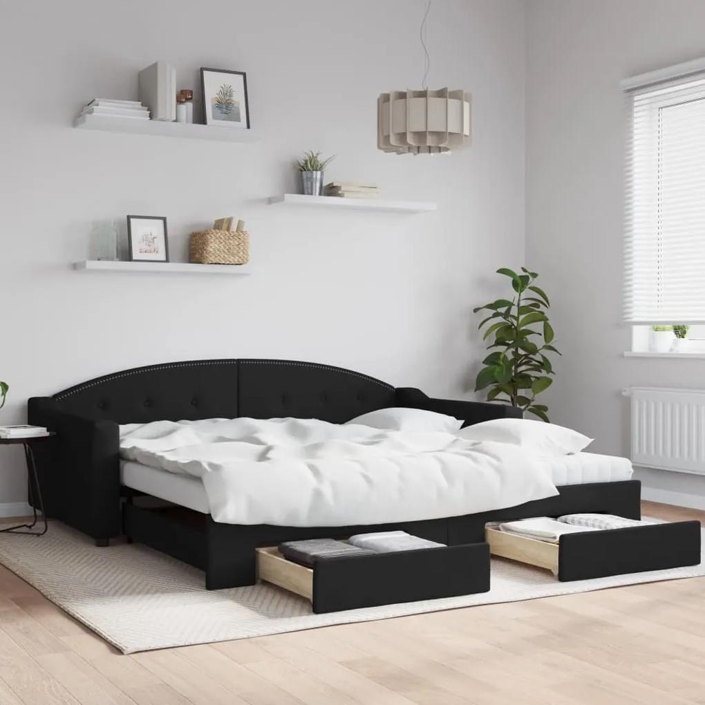 Rozkladacia denná posteľ so zásuvkami čierna 100x200 cm látka 3197591