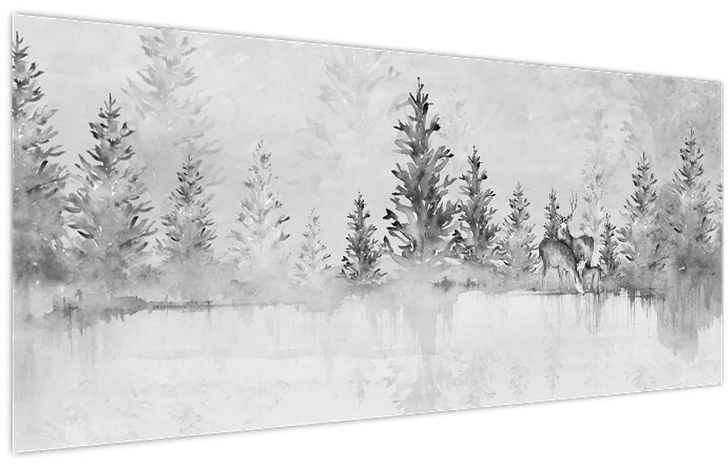 Obraz - Jelene pri jazere (120x50 cm)