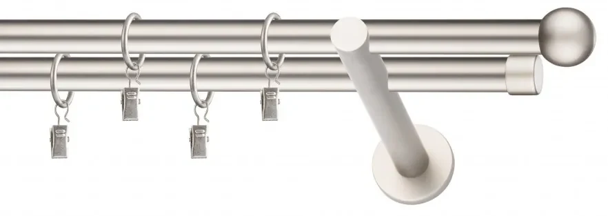 Dekorstudio Chrómová matná dvojradová garniža GUĽA 19mm Dĺžka: 240cm, Typ uchytenia: Držiak dvojitý modern, Typ príslušenstva: Krúžky tiché so štipcami