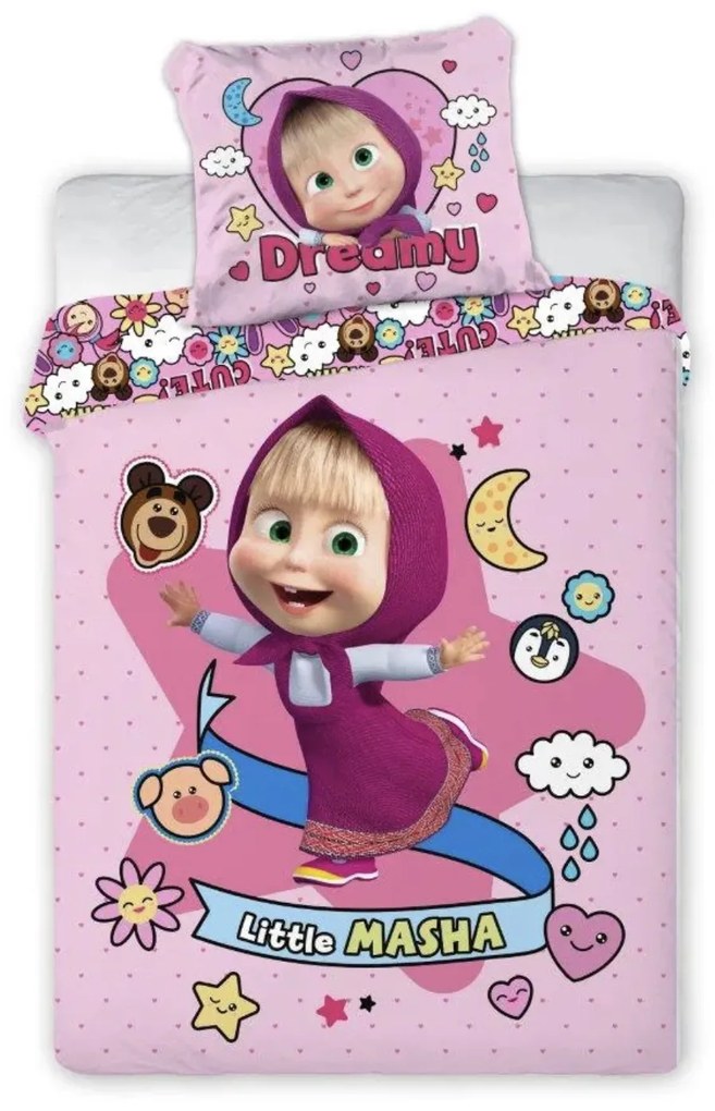 Obliečky Disney Máša a Medveď do postieľky 135x100cm+40x60cm Faro