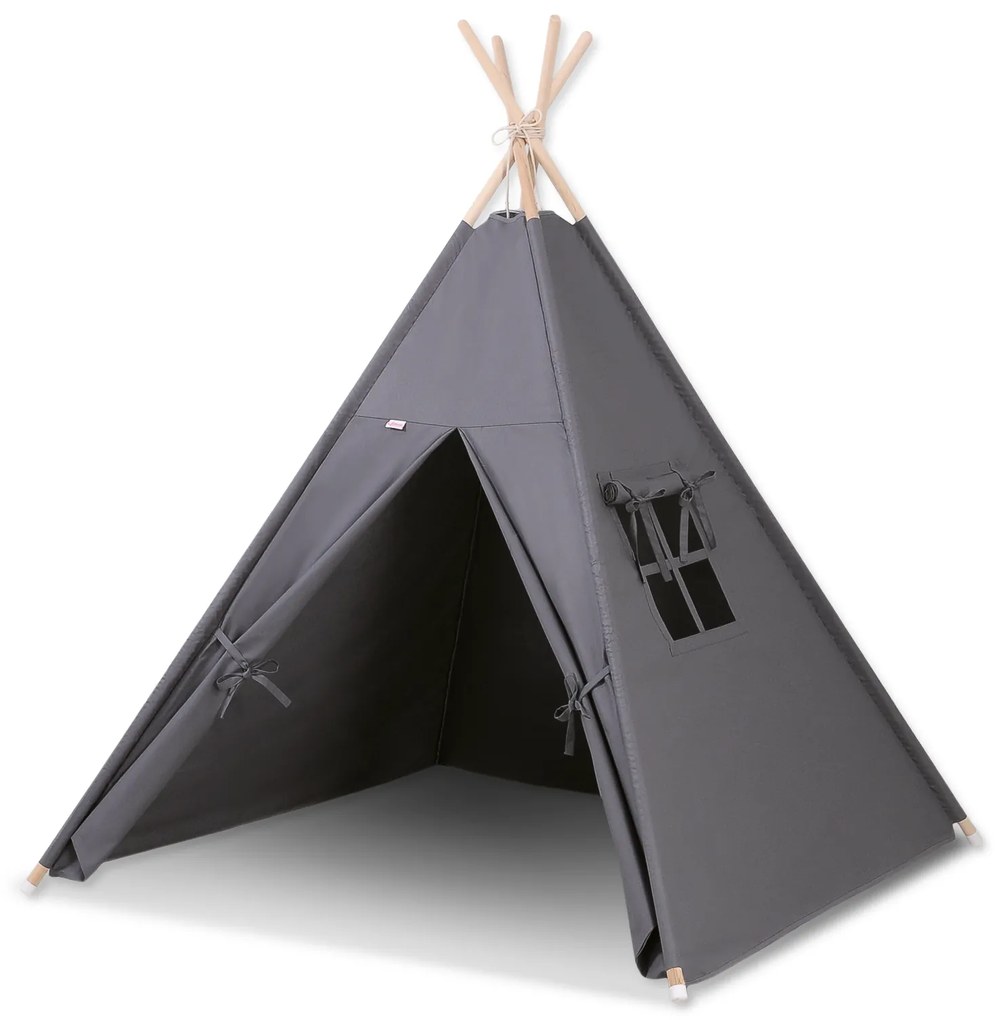Bobono Stan Teepee pre deti + ozdobné perie - antracitová farba
