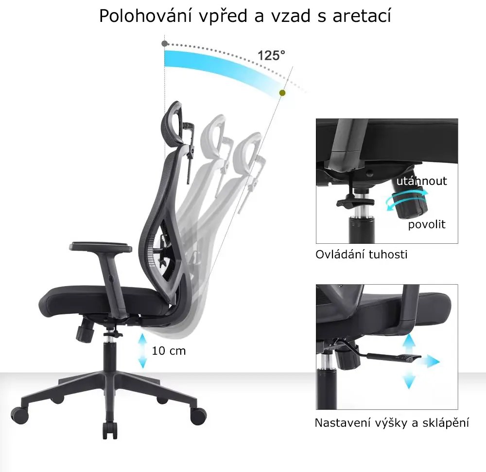 Kancelárska ergonomická stolička Neoseat FLEX PRO — čierna, nosnosť 150 kg