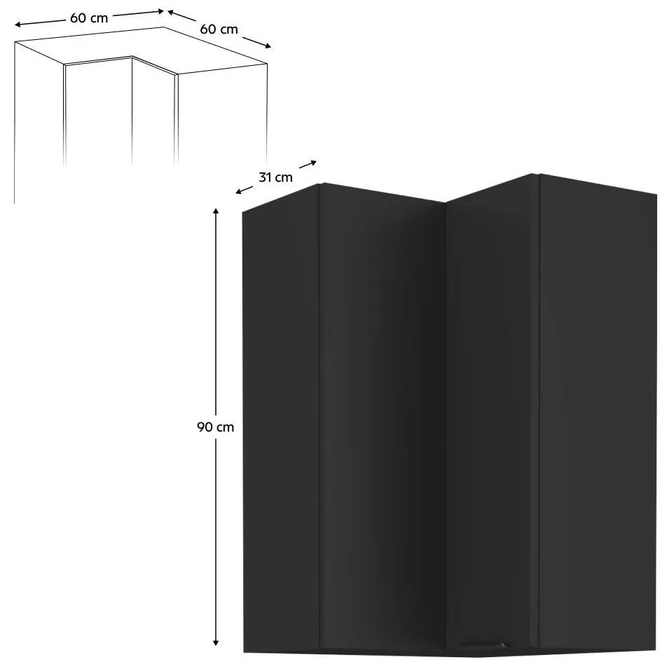 Horná rohová kuchynská skrinka Sobera 60x60 GN 90 2F (čierna) . Vlastná spoľahlivá doprava až k Vám domov. 1097003
