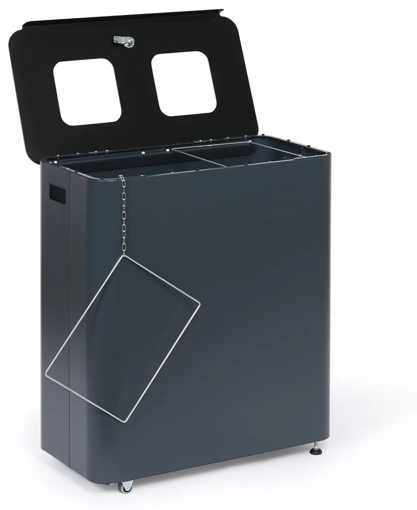 Odpadkový kôš na triedený odpad, 2 x 60 l, lakovaný sivý