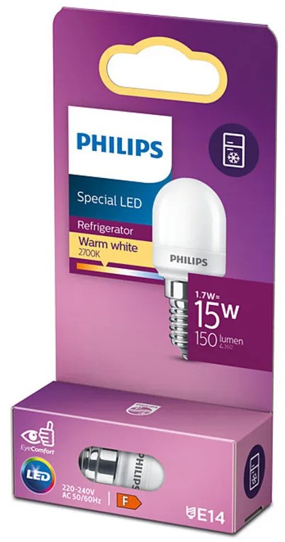 LED žiarovka E14 1,7W = 15W 150lm teplá 2700K 240°- chladnička, mraznička