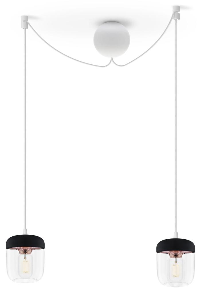 ACORN BLACK | dizajnová visiaca lampa Farba: Leštená meď, Sada: Dve tienidlá + Cannonball Cluster 2 biely