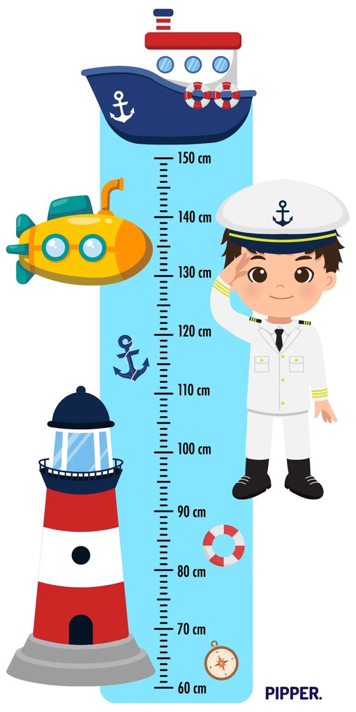 PIPPER. Detský meter - Námorník - textilná nálepka na stenu