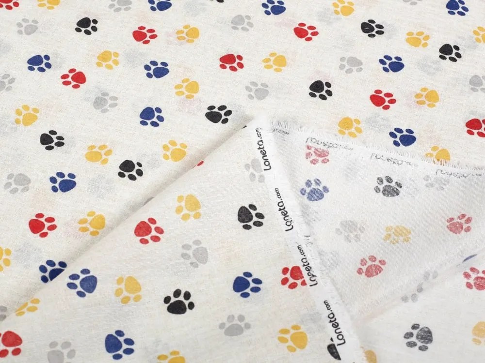 Biante Detský dekoračný záves Leona LN-012 Farebné labky na krémovom 130x210 cm