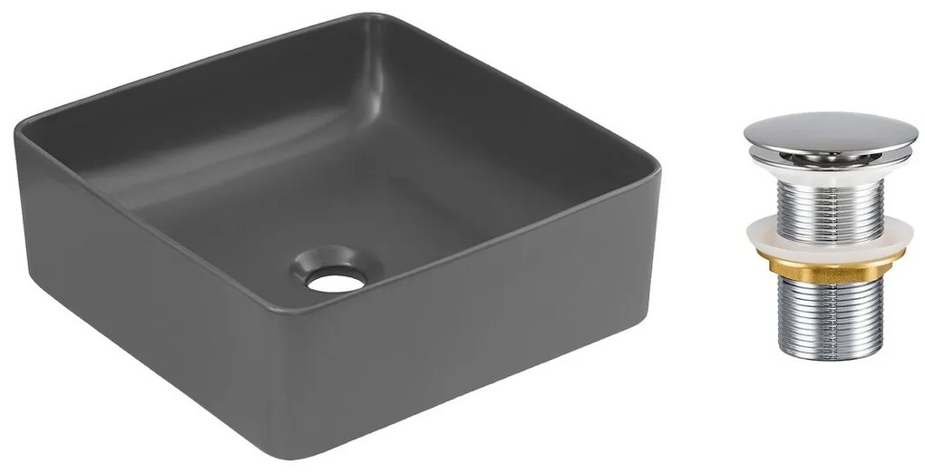 Sada keramického umyvadla na desku a výpusti Slim 40 cm tmavě šedá