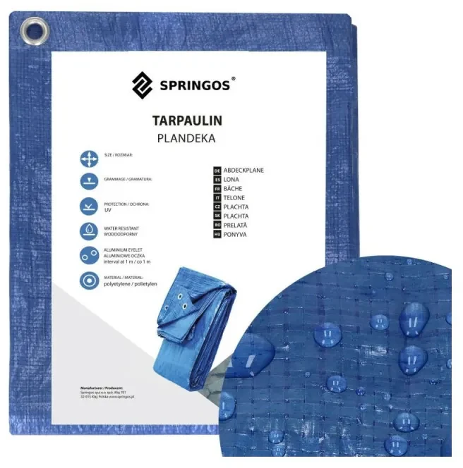 SPRINGOS Krycia plachta s okami 3x5 m, 60g PE, modrá SPRINGOS PROTECT