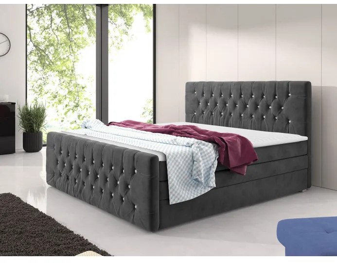 Boxspringová manželská posteľ s úložným priestorom 180x200 ENNIS - sivá + topper ZDARMA