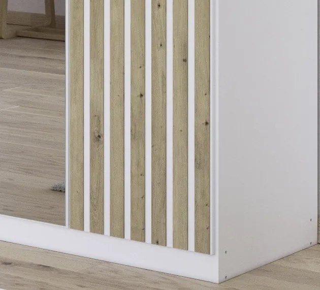 Šatníková skriňa so zrkadlom Genua, 136 cm, biela/dub artisan