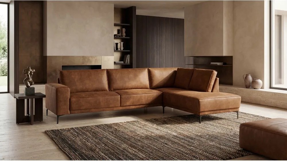 Koňakovohnedá rohová pohovka z imitácie kože (pravý roh) Copenhagen – Scandic