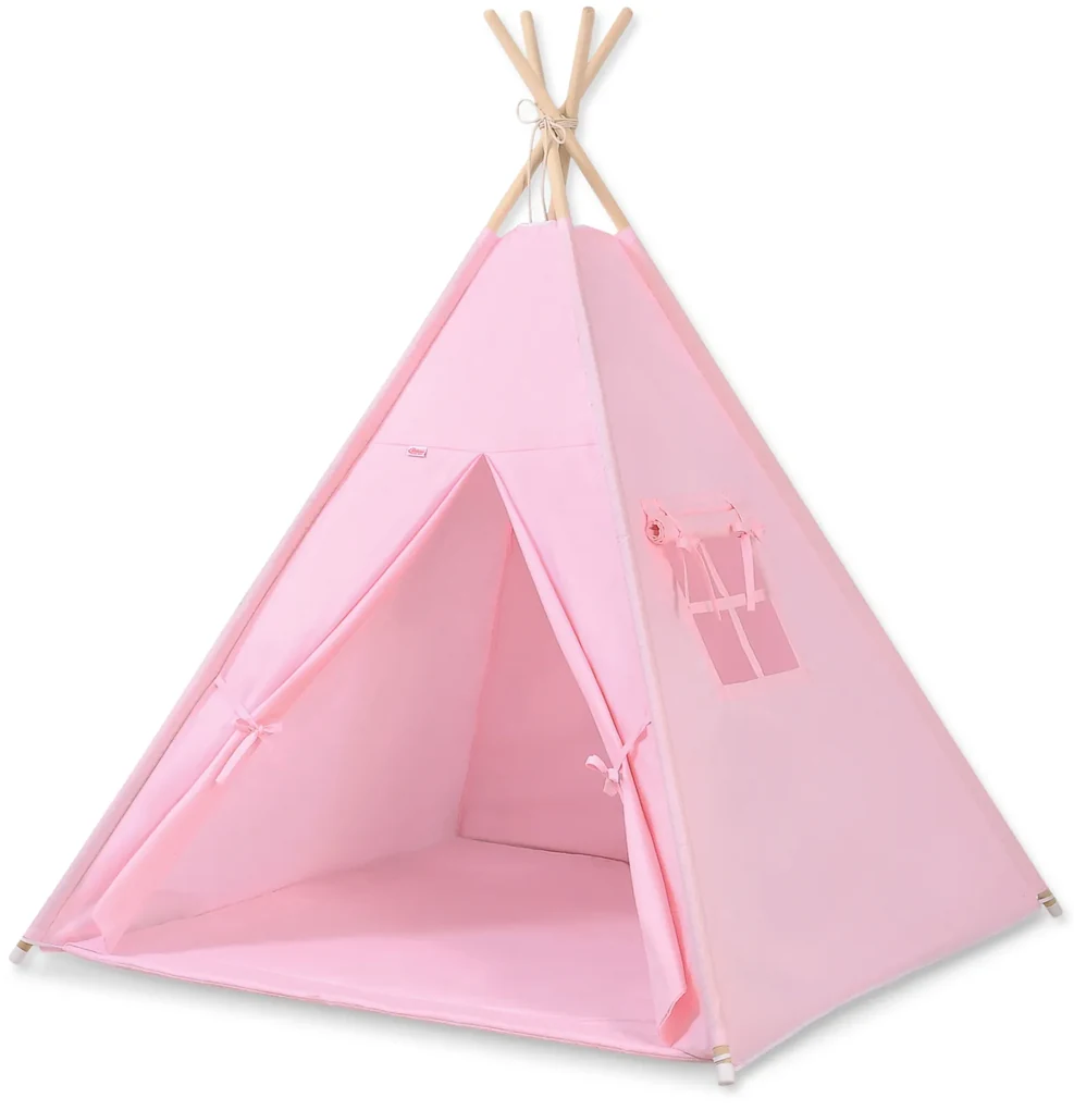 Bobono Stan Teepee pre deti + podložka na hranie + ozdobné pierka - ružový