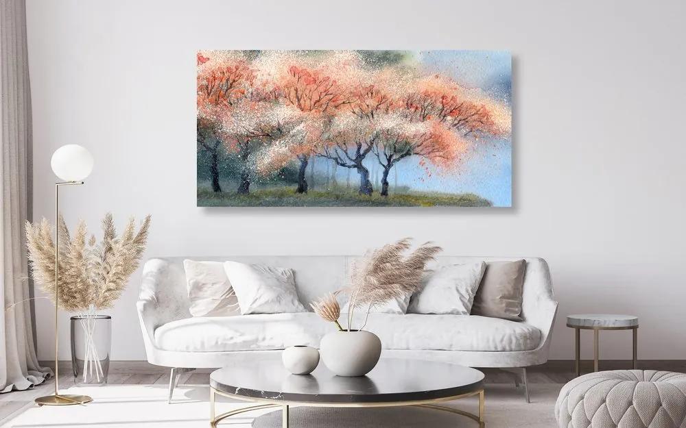 Obraz akvarelové kvitnúce stromy Varianta: 100x50