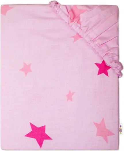 Baby Nellys Baby Nellys Dětské bavlněné prostěradlo do postýlky 140x70 cm - Hvězdičky růžové